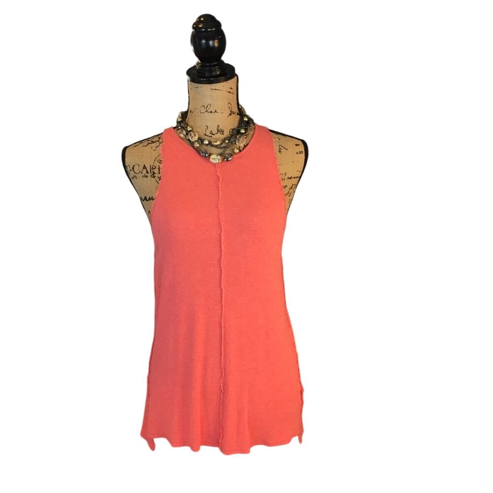 H by Bordeaux Light Orange Racerback Tank Top Contemporary Raw Edge Trim